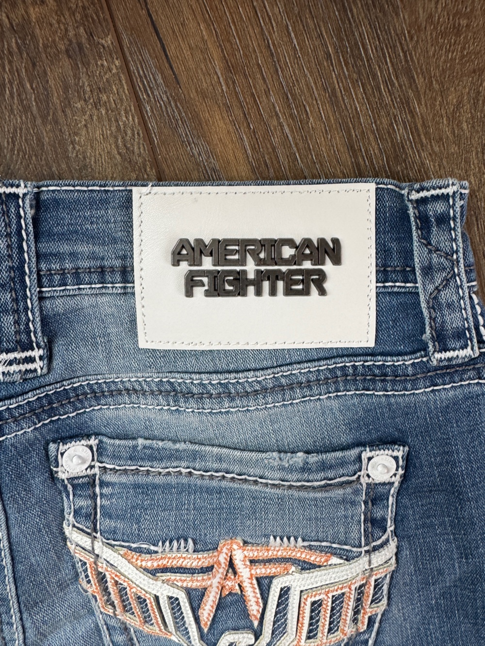 American Fighter Distressed Men's/Unisex Skinny Jeans Embroidered Thrashed Sz 28 - Picture 6 of 8